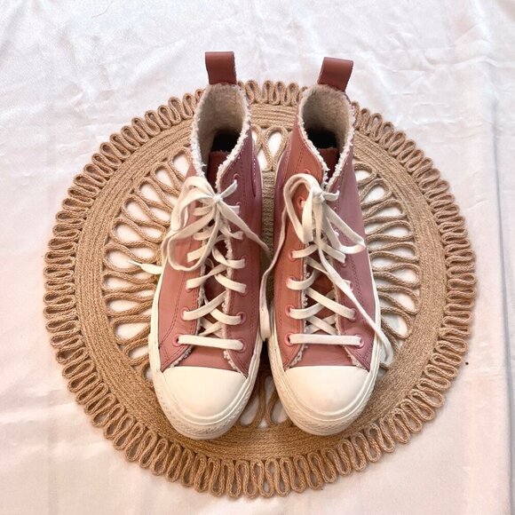 Converse Women's Chuck Taylor All Star Lined Leather Platform Hi Top Shoe Pink - Picture 3 of 12